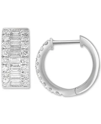Effy Diamond Baguette & Round Small Huggie Hoop Earrings (1-1/5 ct. t.w.) in 14k White Gold, 0.625"