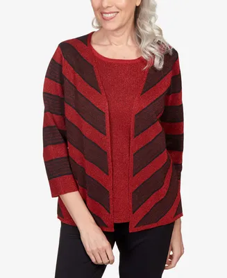 Alfred Dunner Petite Classics Chevron Stripe Two for One Sweater