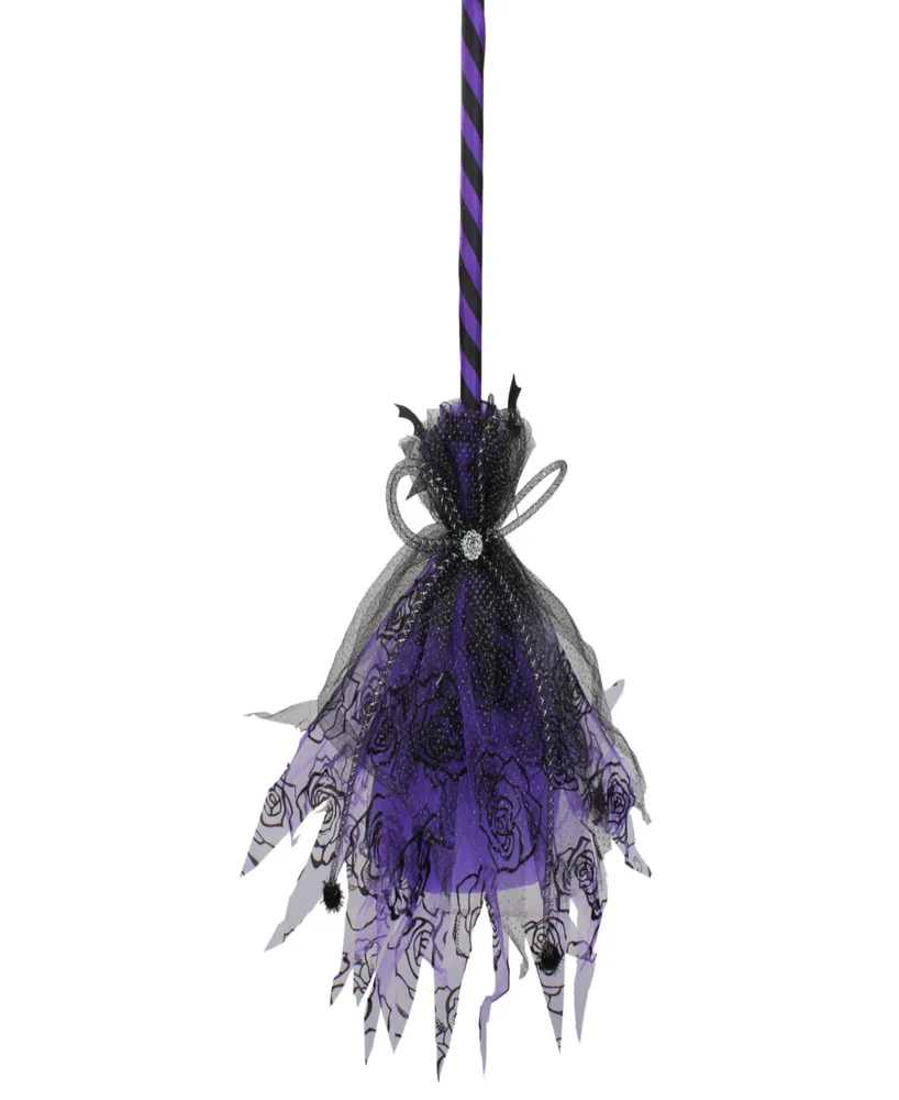 29" Striped Animated Witches Halloween Broom with Bat Accents