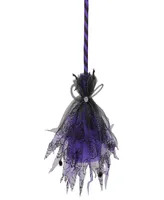 29" Striped Animated Witches Halloween Broom with Bat Accents