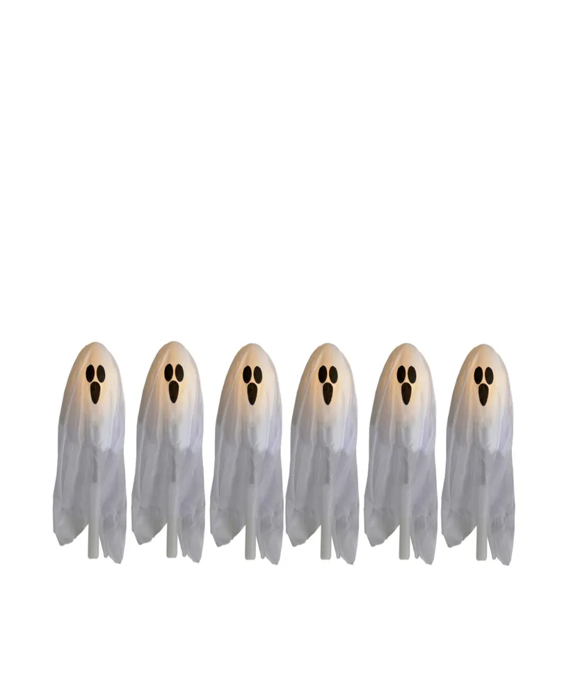 Set of 6 Led Lighted Ghost Outdoor Halloween Lawn Stakes, 30"