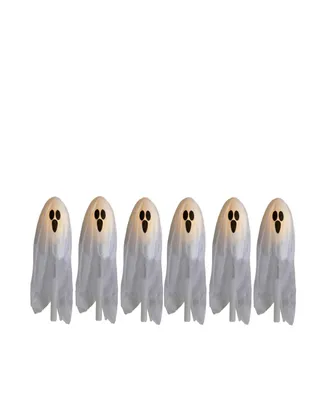 Set of 6 Led Lighted Ghost Outdoor Halloween Lawn Stakes, 30"