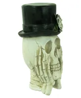 9" Skull with Top Hat and Roses Halloween Decoration