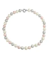 Bling Jewelry Classic Smooth 10MM Pale Pink White Grey Tri Multi Color Hand Knotted Simulated Pearl Strand Necklace 18 Inches
