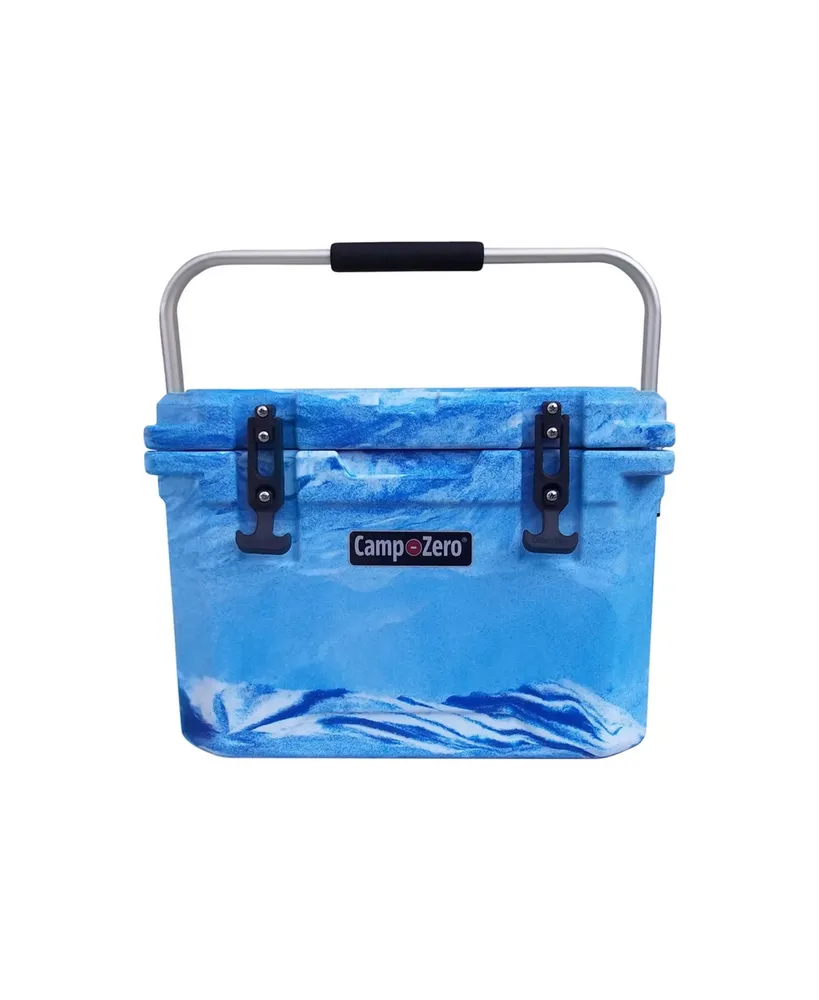 Camp-zero 20 | 21 Qt. Premium Cooler with 4 Molded-In Cup Holders and Folding Aluminum Comfort Grip Handle | Blue Swirl