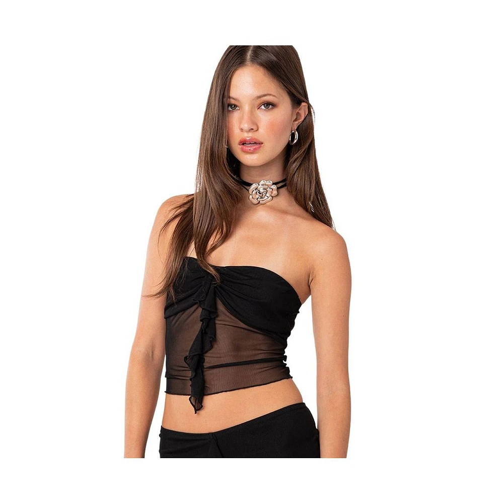 Women's Solange Ruffle Mesh Tube Top