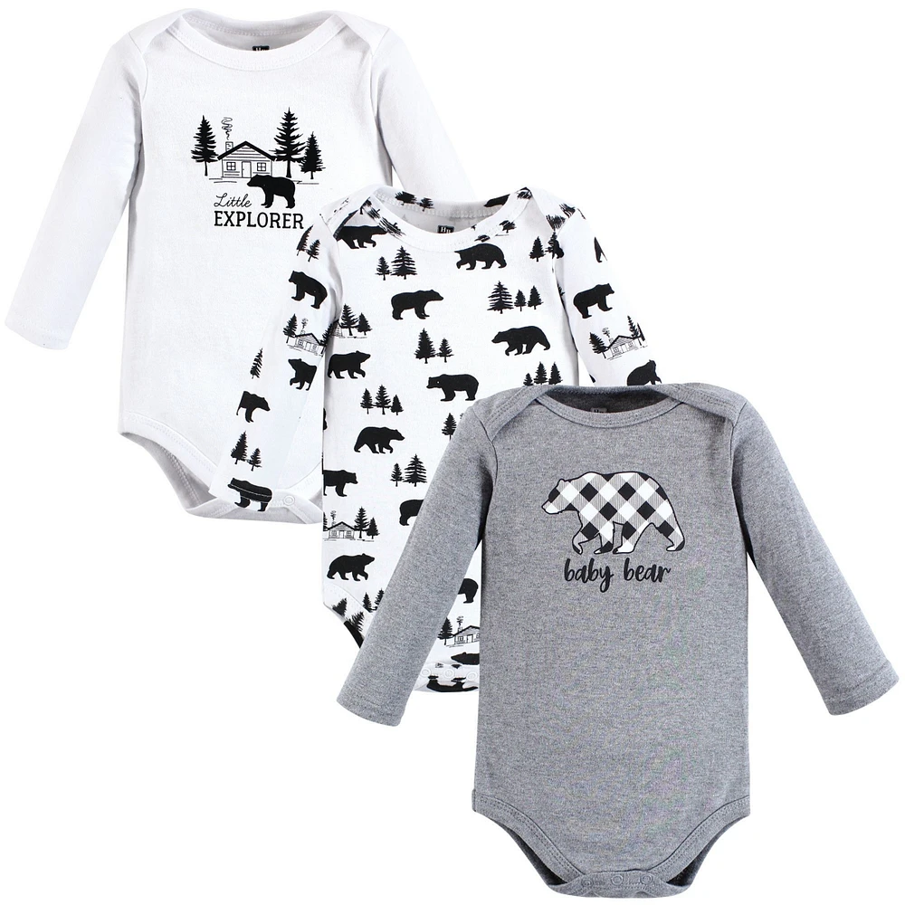 Hudson Baby Baby Boys Hudson Cotton Long-Sleeve Bodysuits Bear Gray Black 3-Pack, 18-24 Months