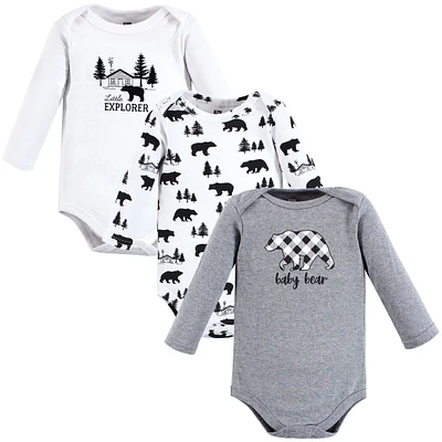 Hudson Baby Baby Boys Hudson Cotton Long-Sleeve Bodysuits Bear Gray Black 3-Pack, 18-24 Months