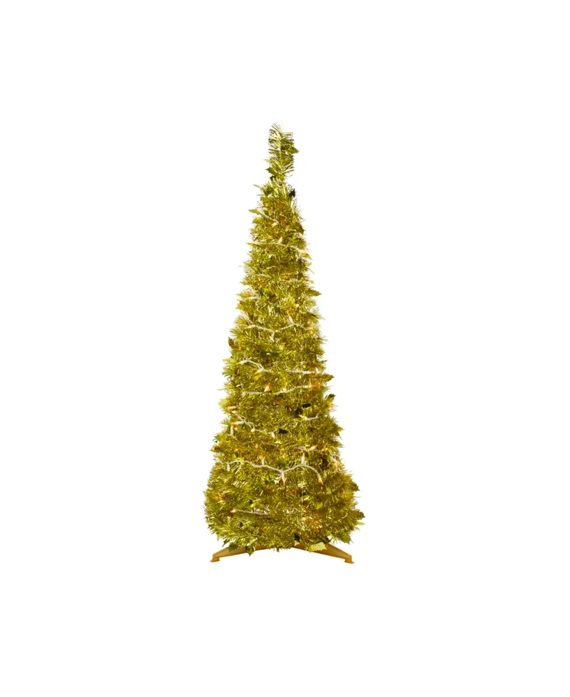 4' Pre-Lit Tinsel Pop-Up Artificial Christmas Tree with Clear Lights