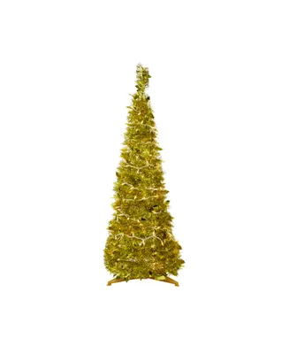 4' Pre-Lit Tinsel Pop-Up Artificial Christmas Tree with Clear Lights