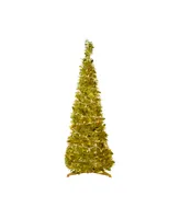 4' Pre-Lit Tinsel Pop-Up Artificial Christmas Tree with Clear Lights