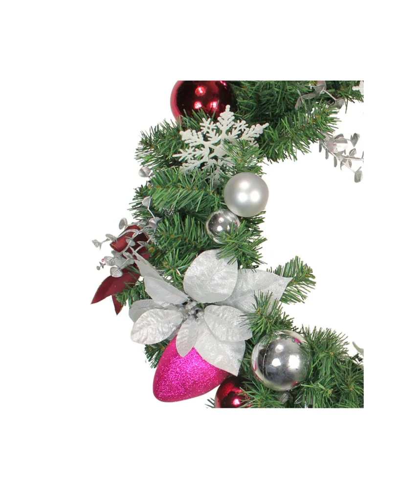 Poinsettia and Eucalyptus Artificial Christmas Wreath - 24" Unlit