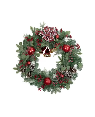 Bells and Mixed Foliage Artificial Christmas Wreath 30" Unlit