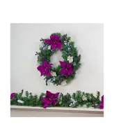 6' x 10" Poinsettia and Pine Cone Artificial Christmas Garland - Unlit