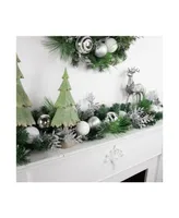 6' Pine Needle Garland with Pinecones and Striped Christmas Ornaments Unlit