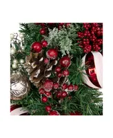 Mixed Pine with Christmas Ball Ornaments Artificial Wreath 28" Unlit