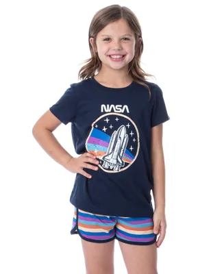 Nasa Girls' Retro Stripes Rocket Kids Sleep Pajama Set