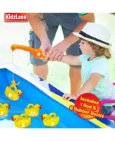 Kidzlane Bathtub Toys Fishing Game - 1 Toy Fishing Pole and 6 Rubber Ducks - Teaches Numbers & Shapes