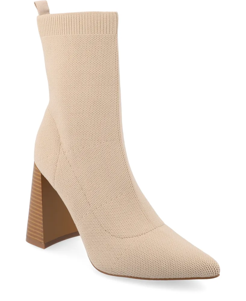 Journee Collection Women's Noralinn Knit Stacked Flared Heel Dress Booties