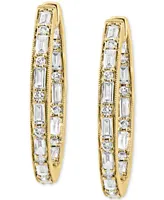 Effy Diamond Baguette & Round In & Out Small Hoop Earrings (1-1/5 ct. t.w.) in 14k Gold, 1"