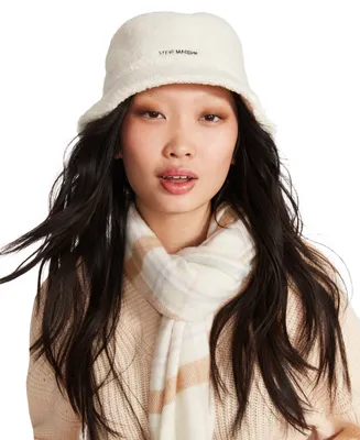 Steve Madden Sherpa Bucket Hat with Satin Lining and Embroidered Logo