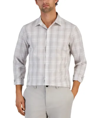 Alfani Men's Plaid Print Long-Sleeve Button-Up Shirt, Created for Macy's