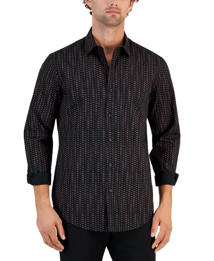 Alfani Men's Round Geometric Print Long-Sleeve Button-Up Shirt