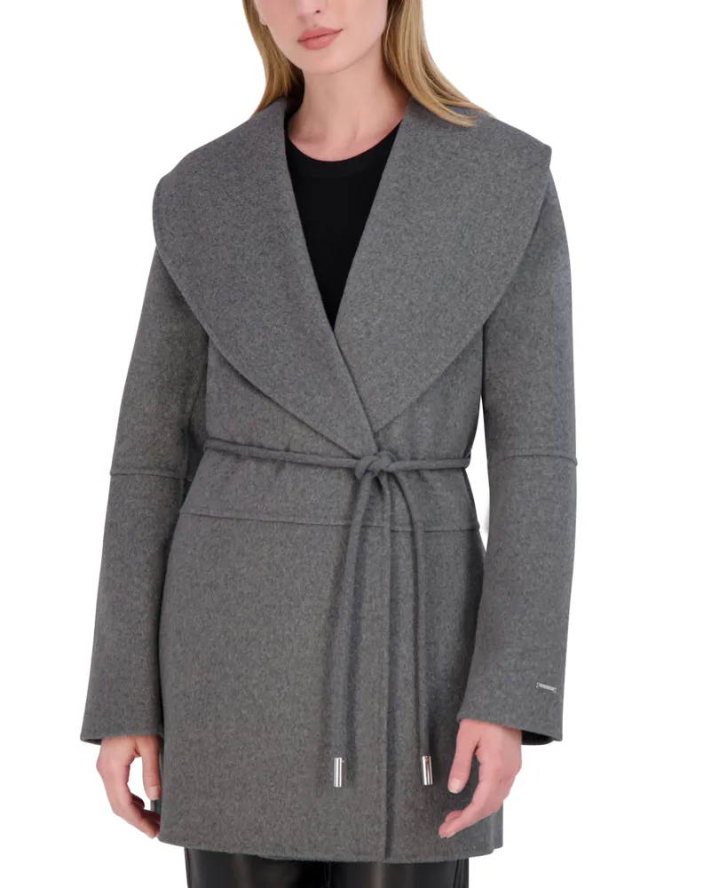 Tahari Women's Doubled-Faced Wool Blend Wrap Coat