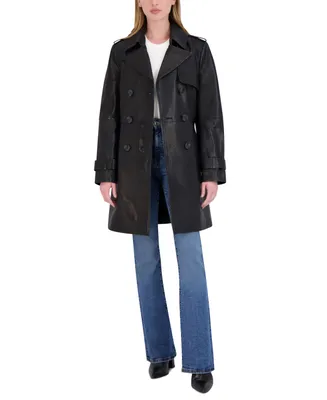 Tahari Women's Natalie Belted Leather Trench Coat