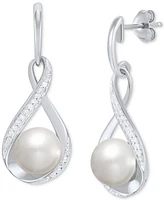 Cultured Freshwater Pearl (7mm) and Diamond (1/10 ct. t.w.) Drop Earrings 14K Gold