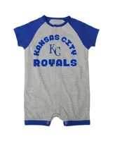 Newborn and Infant Boys Girls Heather Gray Kansas City Royals Extra Base Hit Raglan Full-Snap Romper