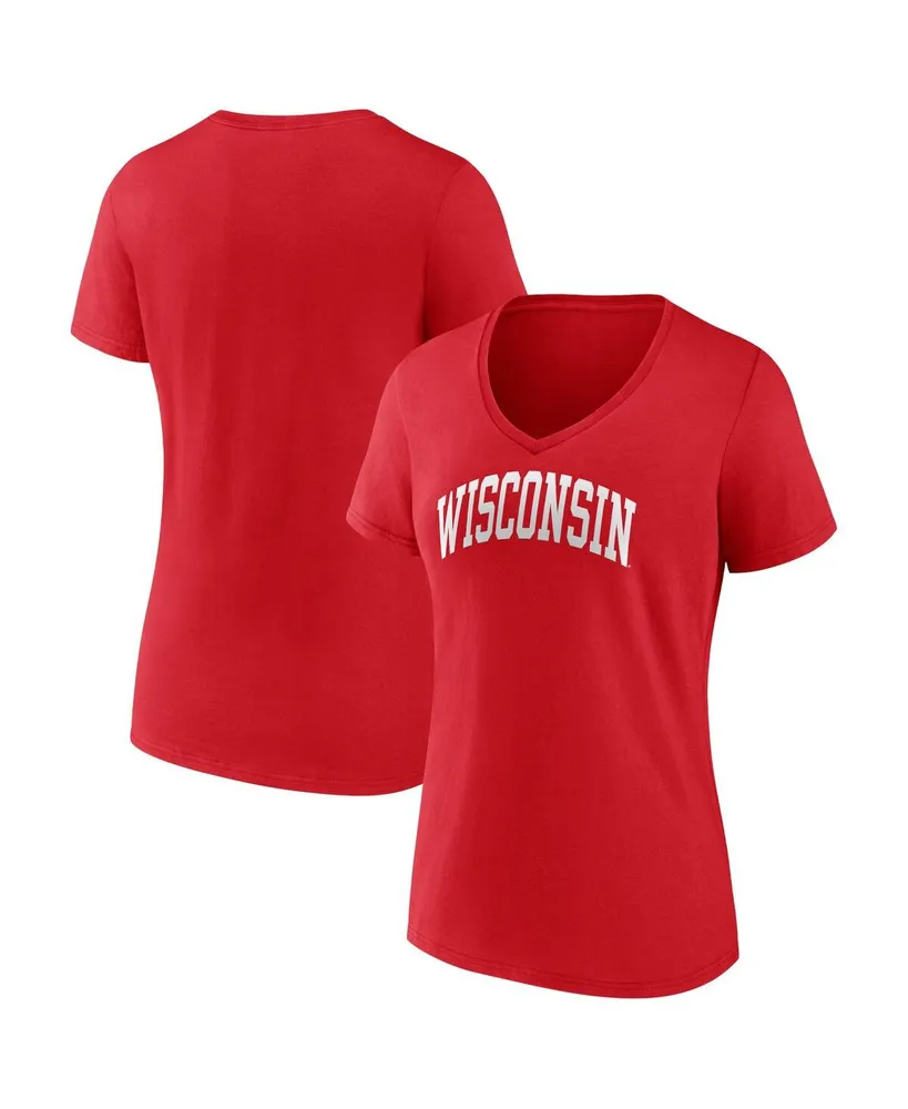 Women's Fanatics Red Wisconsin Badgers Basic Arch V-Neck T-shirt