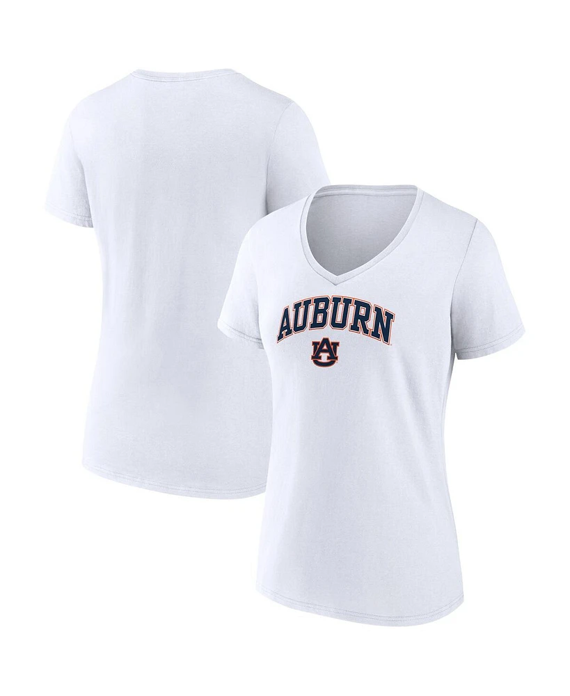Women's Fanatics White Auburn Tigers Evergreen Campus V-Neck T-shirt