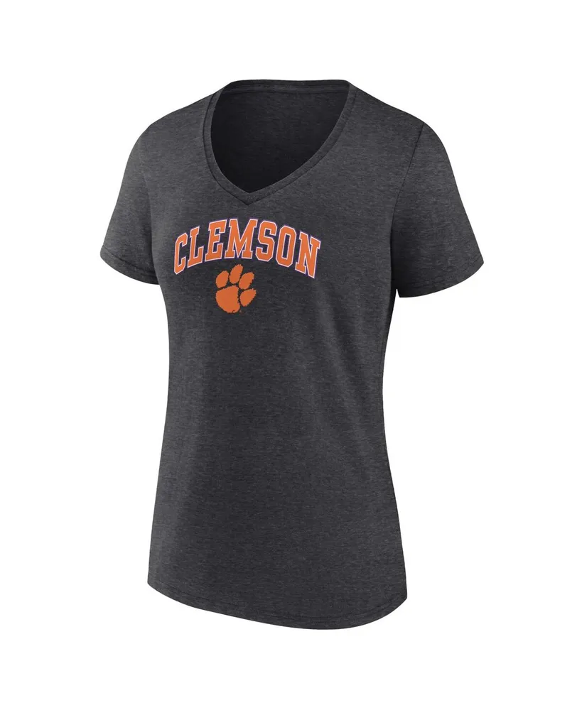 Women's Fanatics Heather Charcoal Clemson Tigers Evergreen Campus V-Neck T-shirt