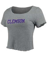 Women's Gray Clemson Tigers Baby Rib Lettuce-Edge Trim T-shirt