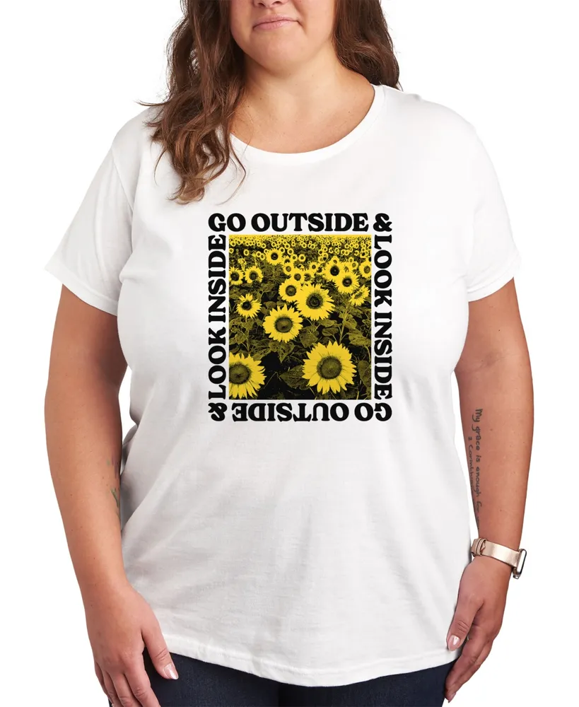 Hybrid Apparel Trendy Plus Sunflower Text Graphic T-shirt