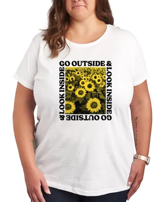 Hybrid Apparel Trendy Plus Sunflower Text Graphic T-shirt