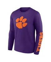 Men's Fanatics Purple Clemson Tigers Double Time 2-Hit Long Sleeve T-shirt