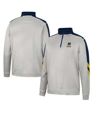 Men's Colosseum Gray, Navy Notre Dame Fighting Irish Bushwood Fleece Quarter-Zip Jacket