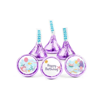 100ct Mermaid Birthday Candy Party Favors Hershey's Kisses Milk Chocolate (100 Candies + 1 Sheet Stickers) Candy Included