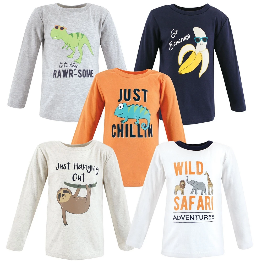 Hudson Baby Boys Long Sleeve T-Shirts, Animal Adventure