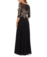 Betsy & Adam Petite Floral-Embroidered Mesh Gown