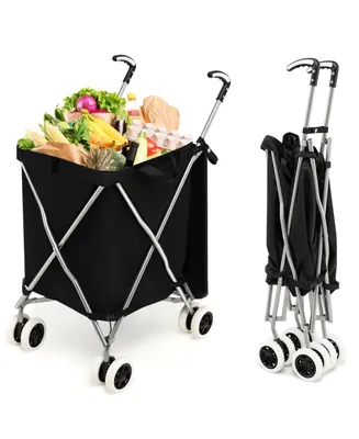 Costway Folding Shopping Cart Utility w/ Water-Resistant Removable Canvas Bag