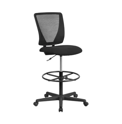 Emma+Oliver Ergonomic Mid-Back Mesh Drafting Chair With Fabric Seat And Adjustable Foot Ring