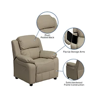 Deluxe Padded Contemporary Kids Recliner With Storage Arms