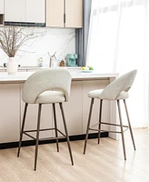 Glitzhome Set of 2 Fabric, Leatherette Bar Stool with Tapered Metal Legs