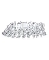 Bling Jewelry Traditional Bridal Cubic Zirconia 2 Row Marquise Shape Aaa Cz 40 Ctw Clear Wide Statement Leaf Tennis Bracelet For Women Wedding 7.25 In