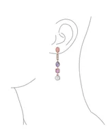 Bling Jewelry Boho Tri Tone Mixed Crystal Accent Linear Thin Long Baroque Pearl Pink Tourmaline Purple Natural Amethyst Dangle Earrings Rose Gold Plat