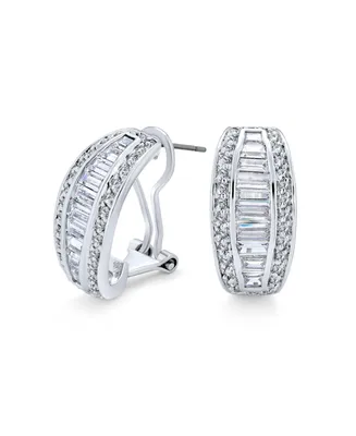 Bling Jewelry Bridal Statement Aaa Cz Baguette Half Hoop Earrings Wedding Prom Holiday Party For Pierced Ear Stabilizing Omega Clip Back Rhodium Plate