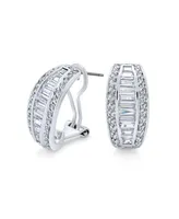 Bling Jewelry Bridal Statement Aaa Cz Baguette Half Hoop Earrings Wedding Prom Holiday Party For Pierced Ear Stabilizing Omega Clip Back Rhodium Plate